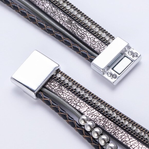 Leather Cuff Bangle Beaded Stackable Infinity Jewelry Gift for Women - Picture 6 of 6